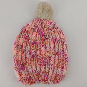 Hand-Knit Pink Purple Red & White Pom Pom Beanie